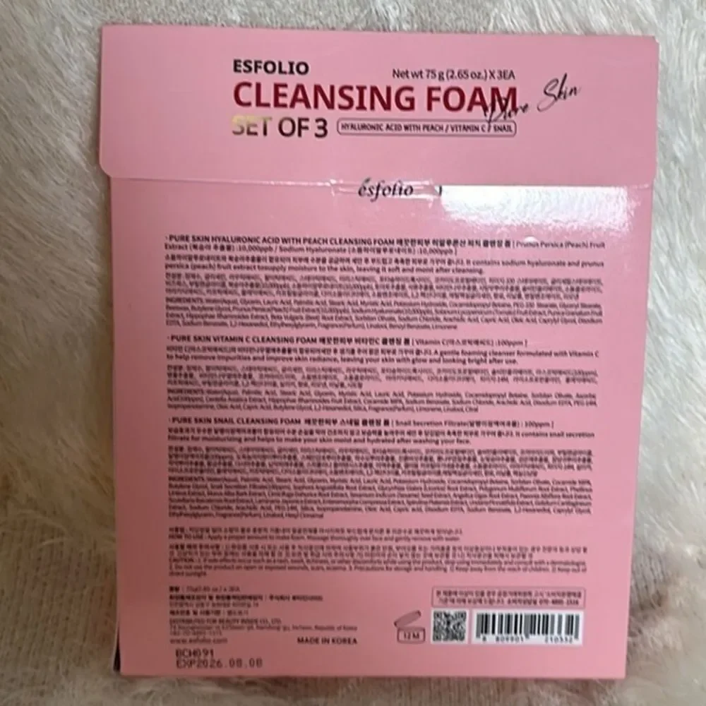 ESFOLIO SET OF 3 CLEANSING HYALURONIC ACID FOAM PEACH VITAMIN C SNAIL
